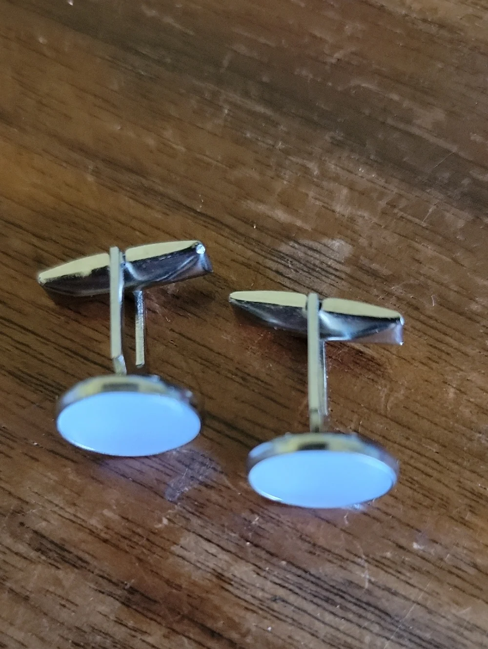 Pioneer Silver-Tone White Round Cufflinks - Men's Accessories